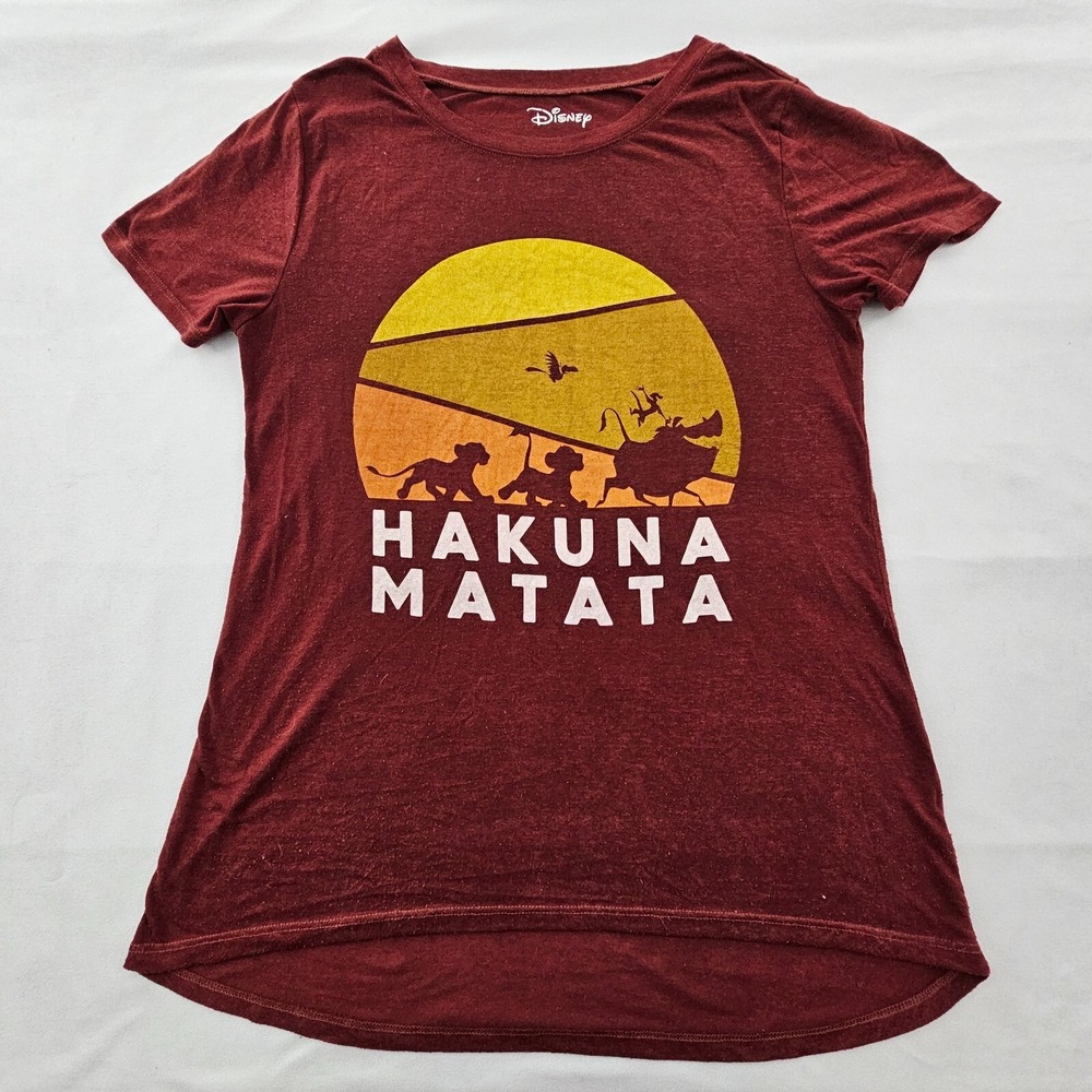 Hakuna Matata Lion King Disney Maroon Short Sleeve Burnout T-Shirt Women's M
